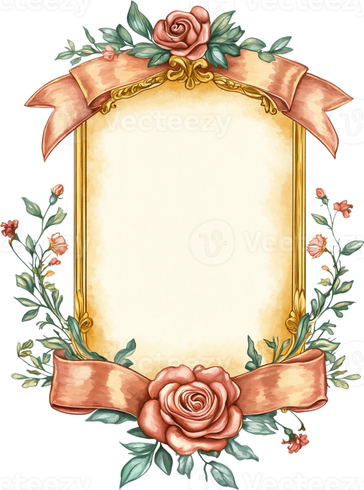 a frame with roses and leaves on it png