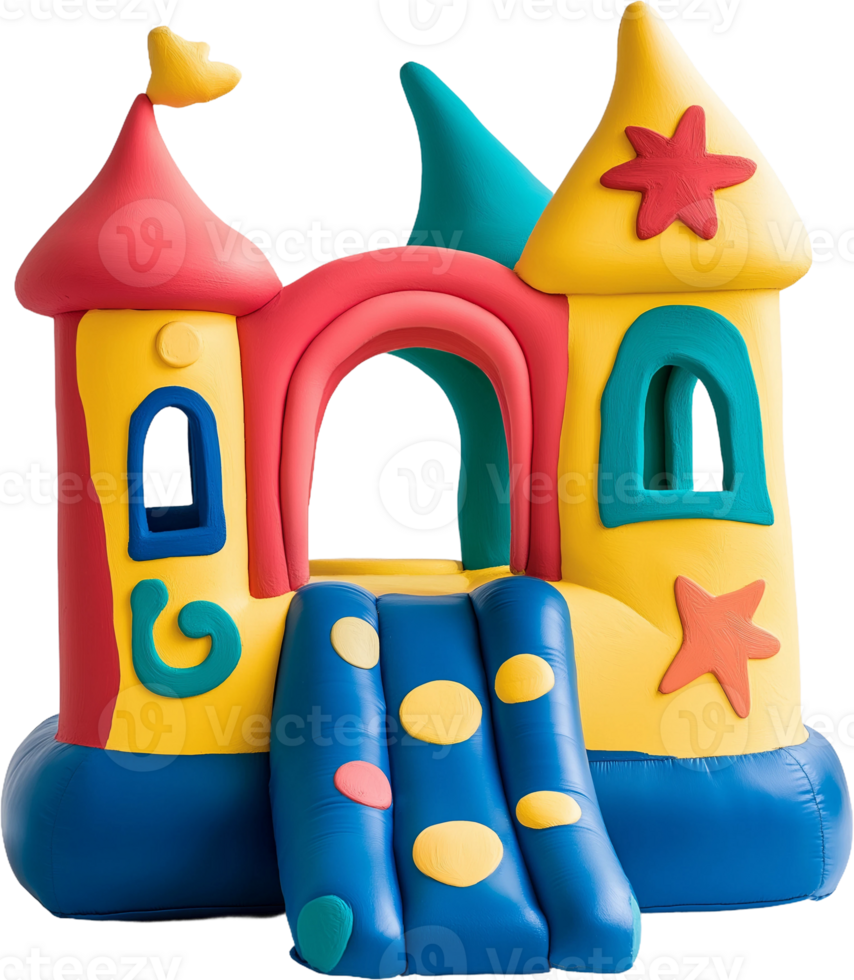 a bouncy castle with a slide and a castle png