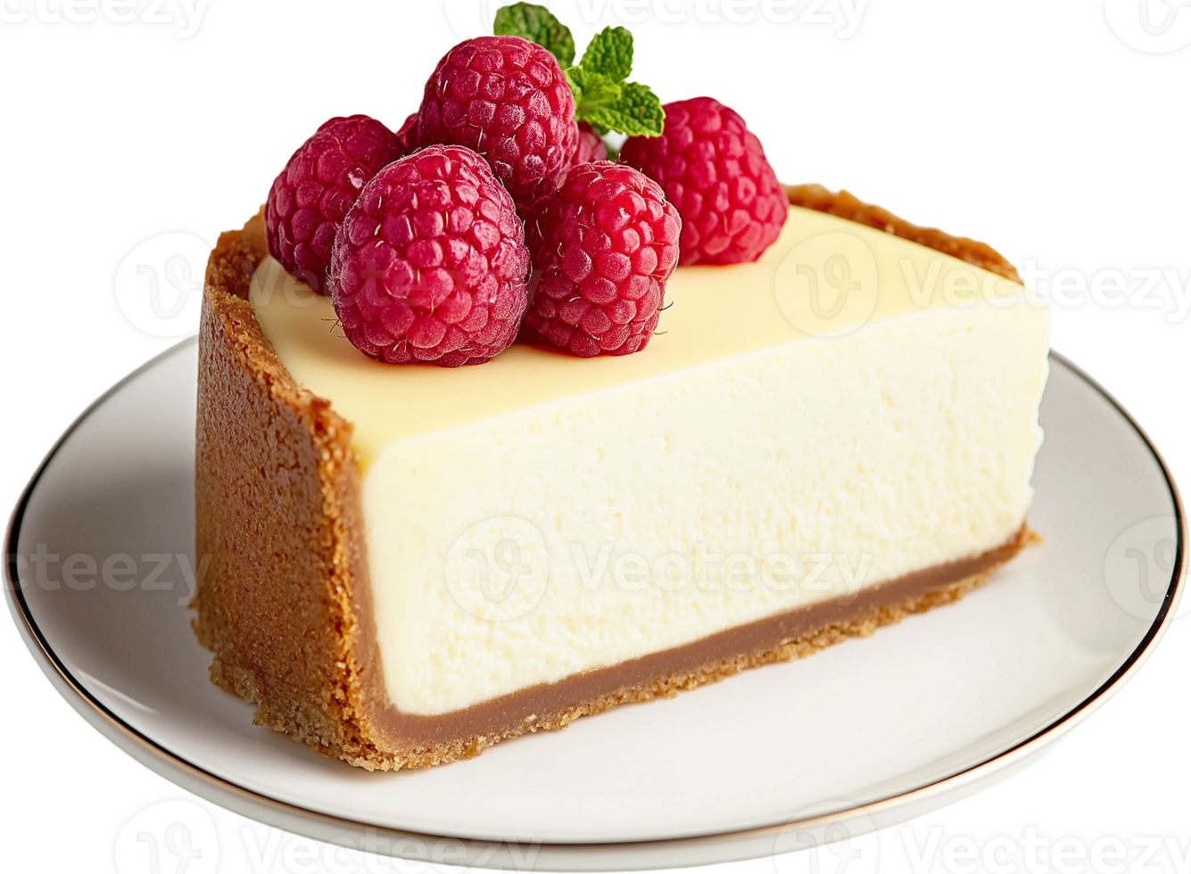 cheesecake with raspberries on top of a white plate png