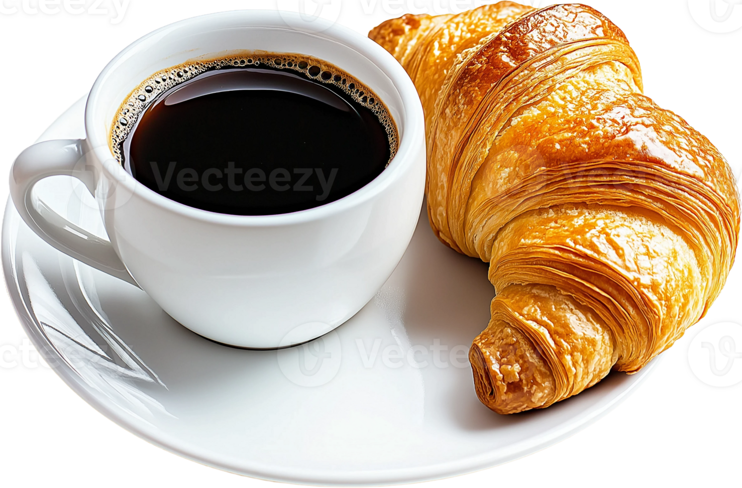coffee and croissant on a white plate png