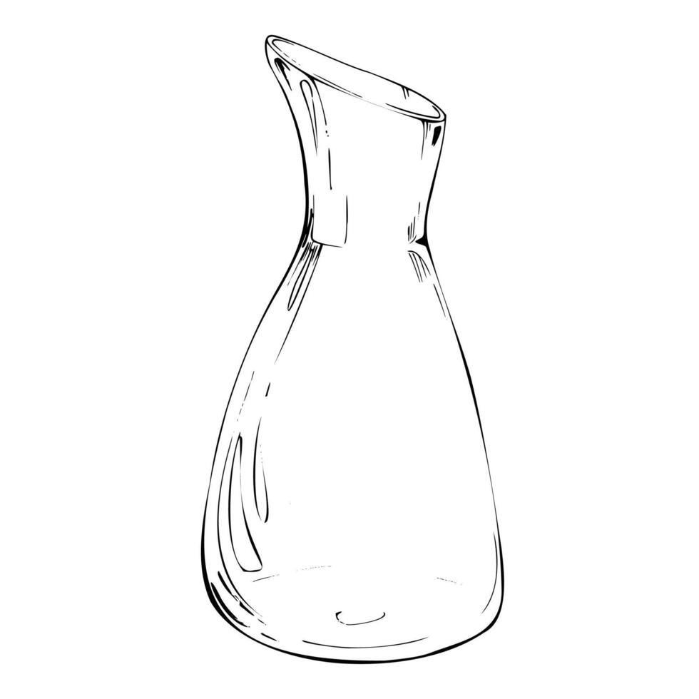 Hand drawn pen ink, transparent glass vase jar jug bottle aromatherapy diffusor perfume. Single element isolated illustration for wedding, cards, spa, florist shop, cafe restaurant, commerce. vector