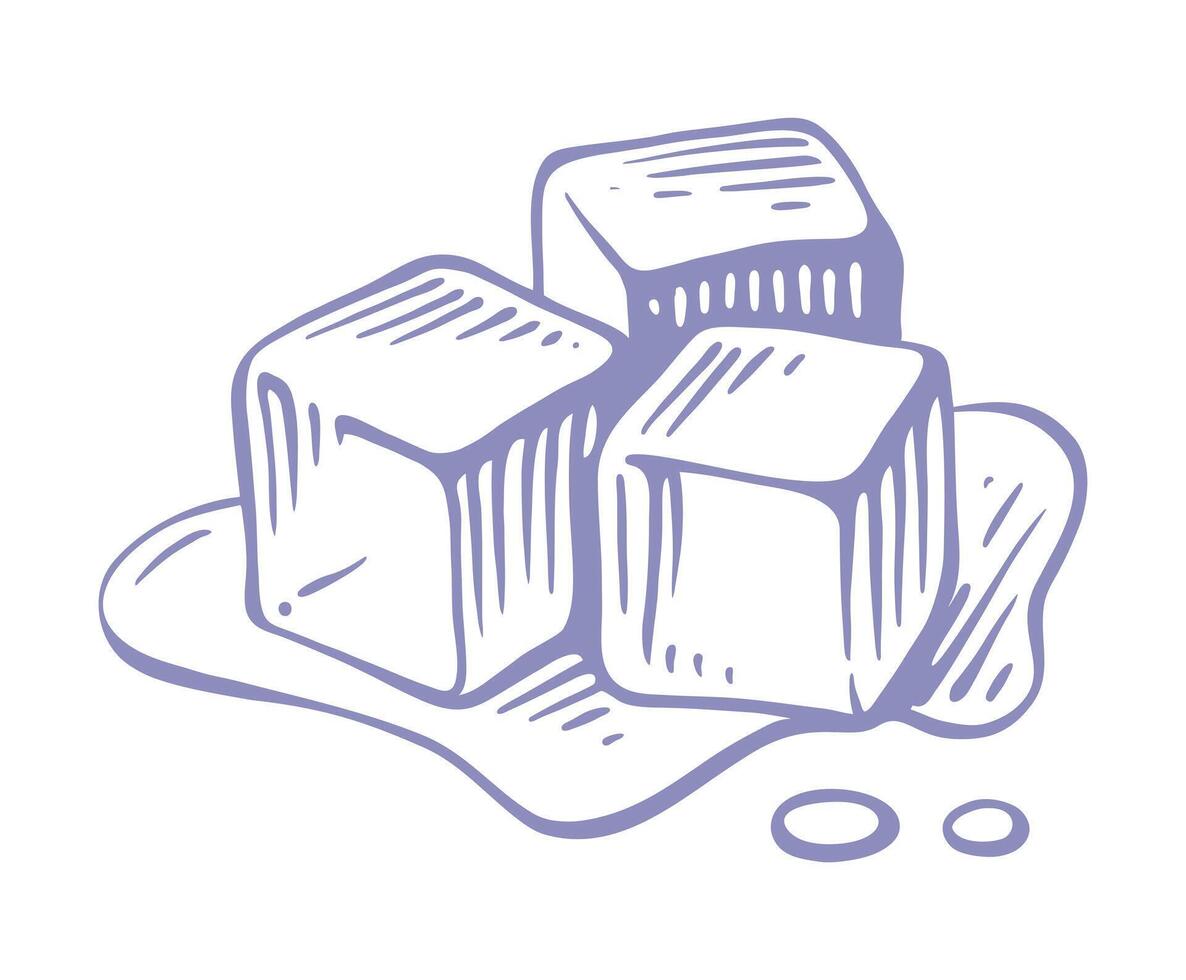 Ice cubes isolated drawing . Hand drawn vector
