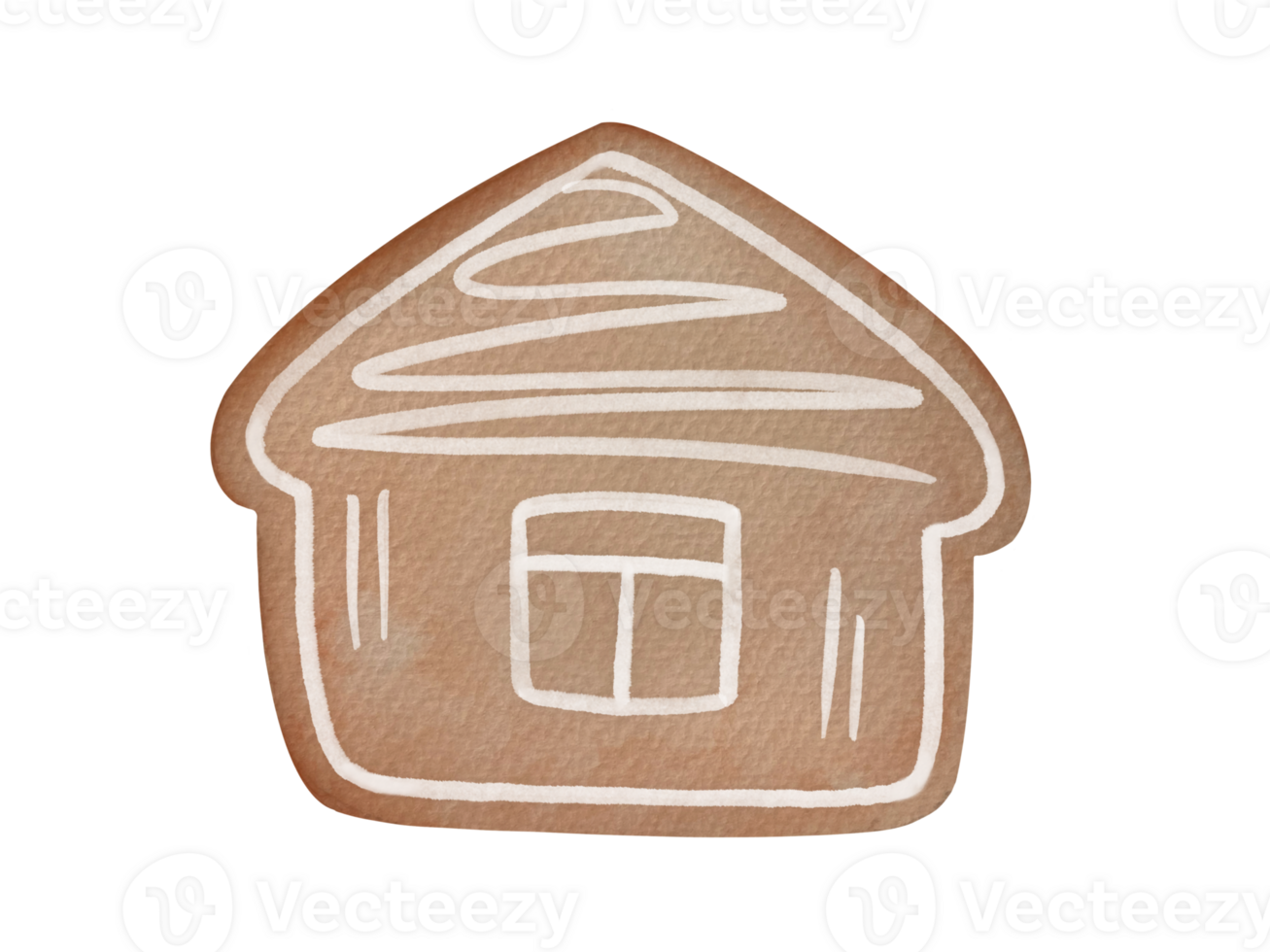 watercolor gingerbread cookie in shape of house. hand painted illustration of homemade holiday pastries isolated on transparent background. symbol of Christmas and New Year, clip art and cut out png