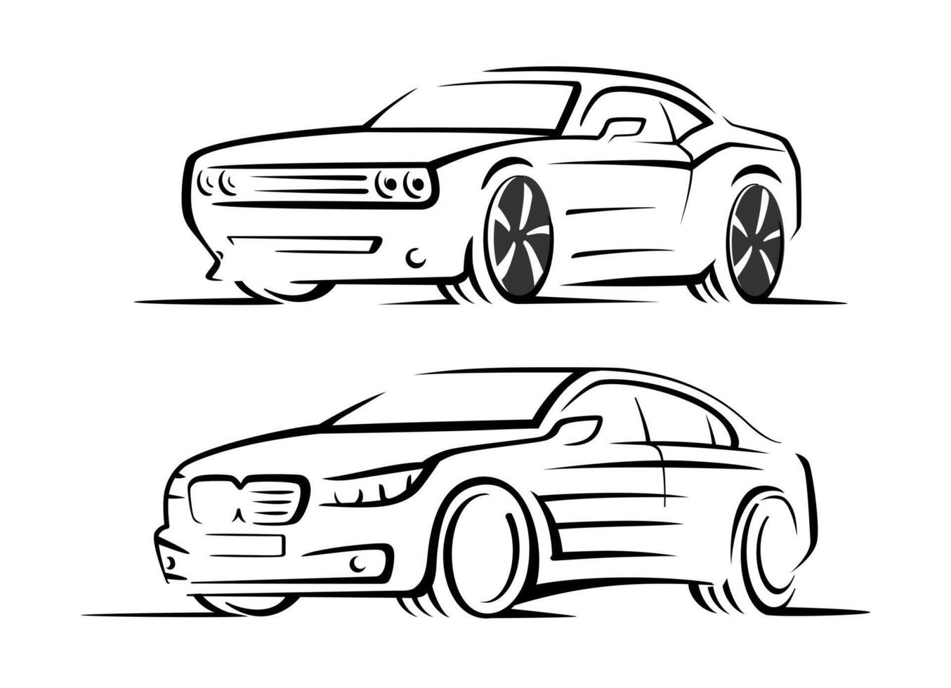 Car line side view . Auto silhouettes vector