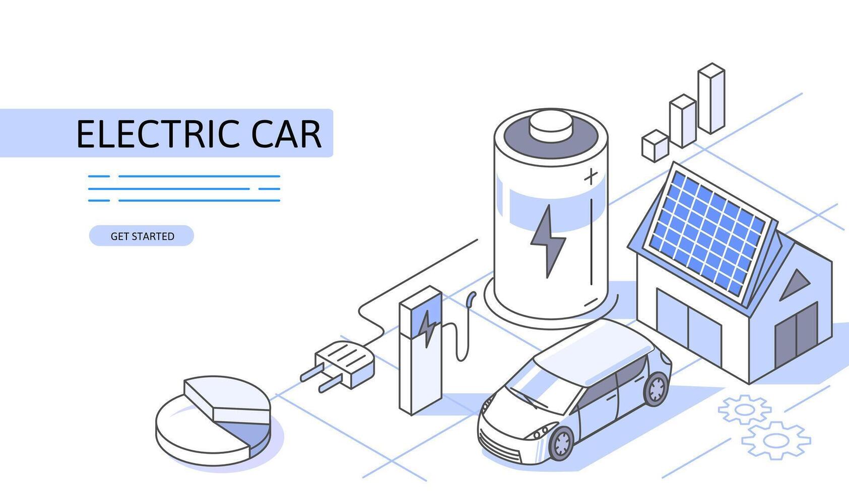 Electric car Isometric Concept. Use for web page, banner, infographics. Flat illustration editable line. vector