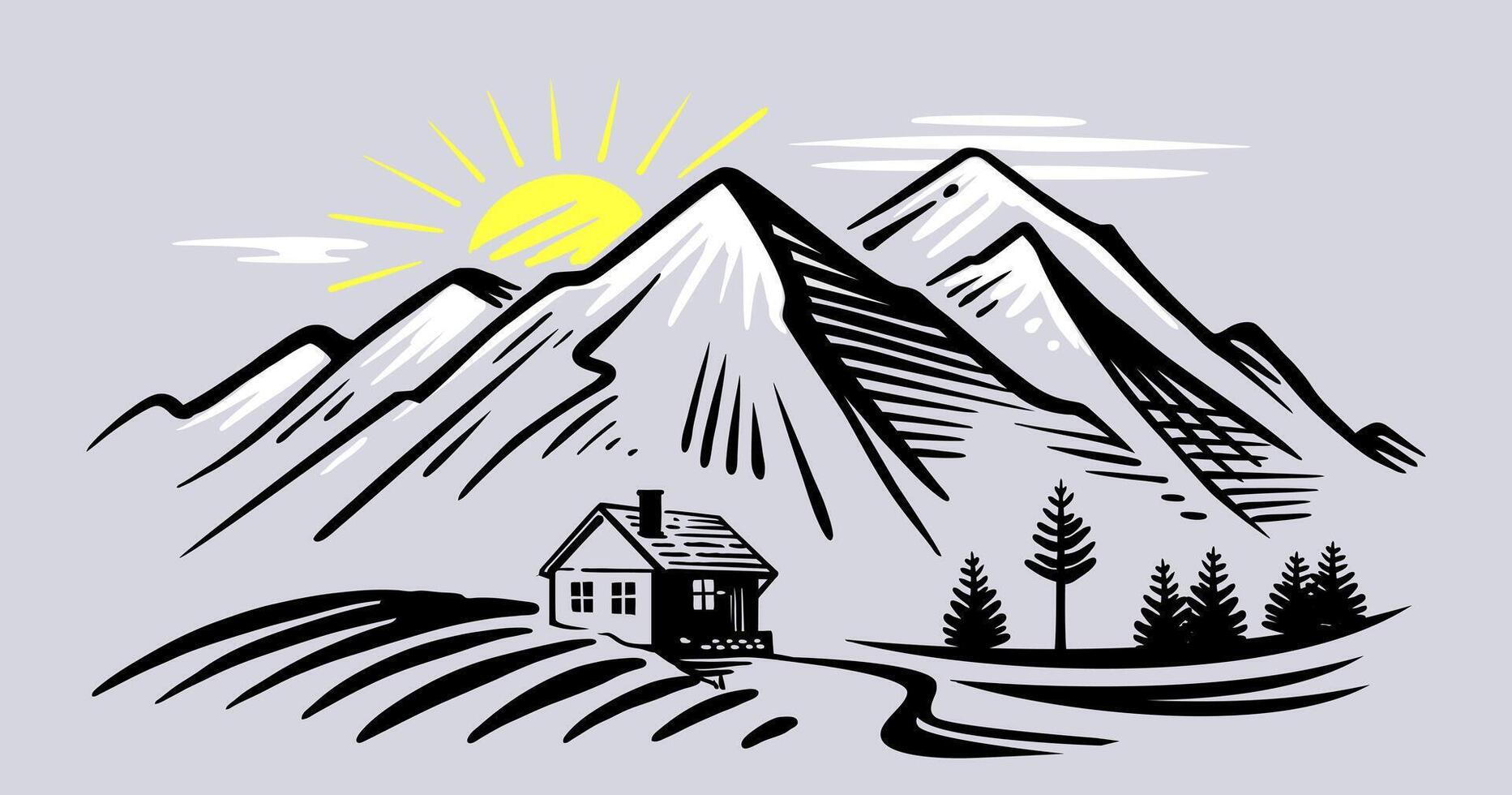 House Mountain landscape. Nature design vector