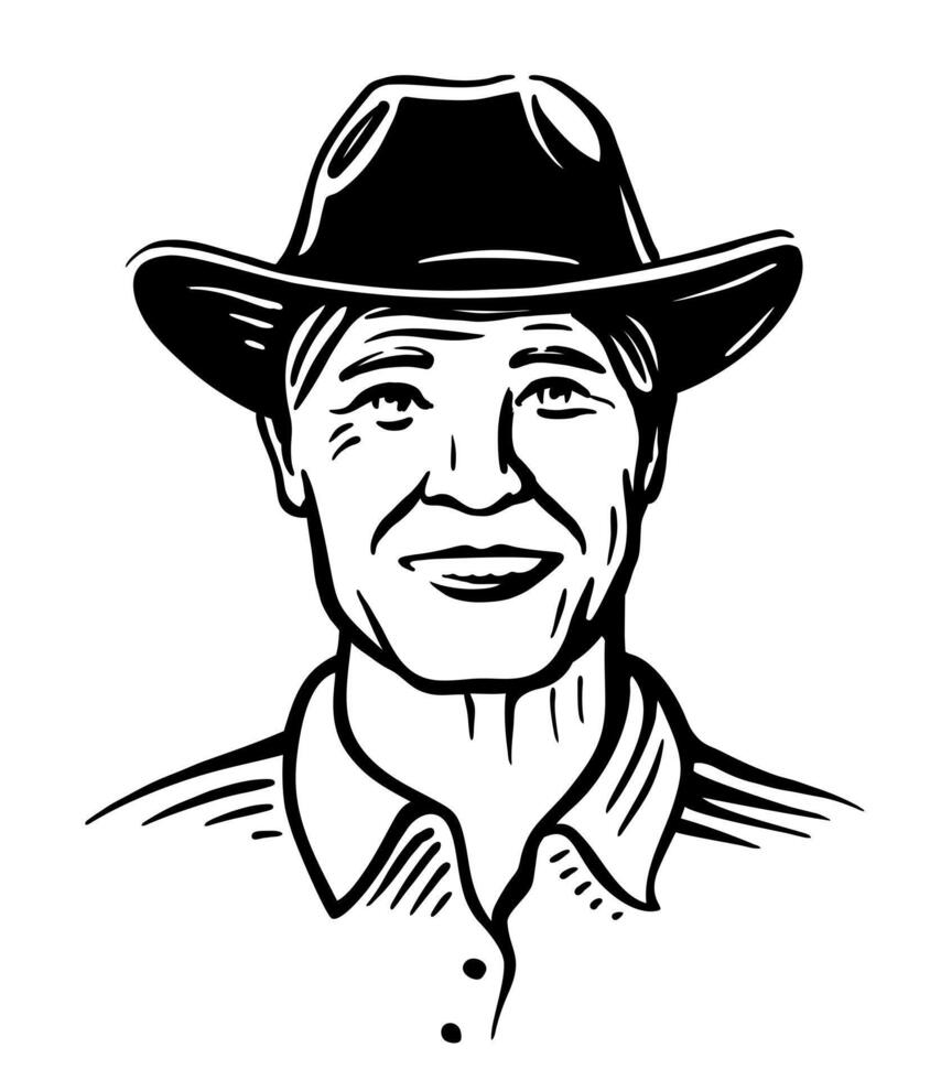Happy man farmer with hat. Cowboy Portrait. vector