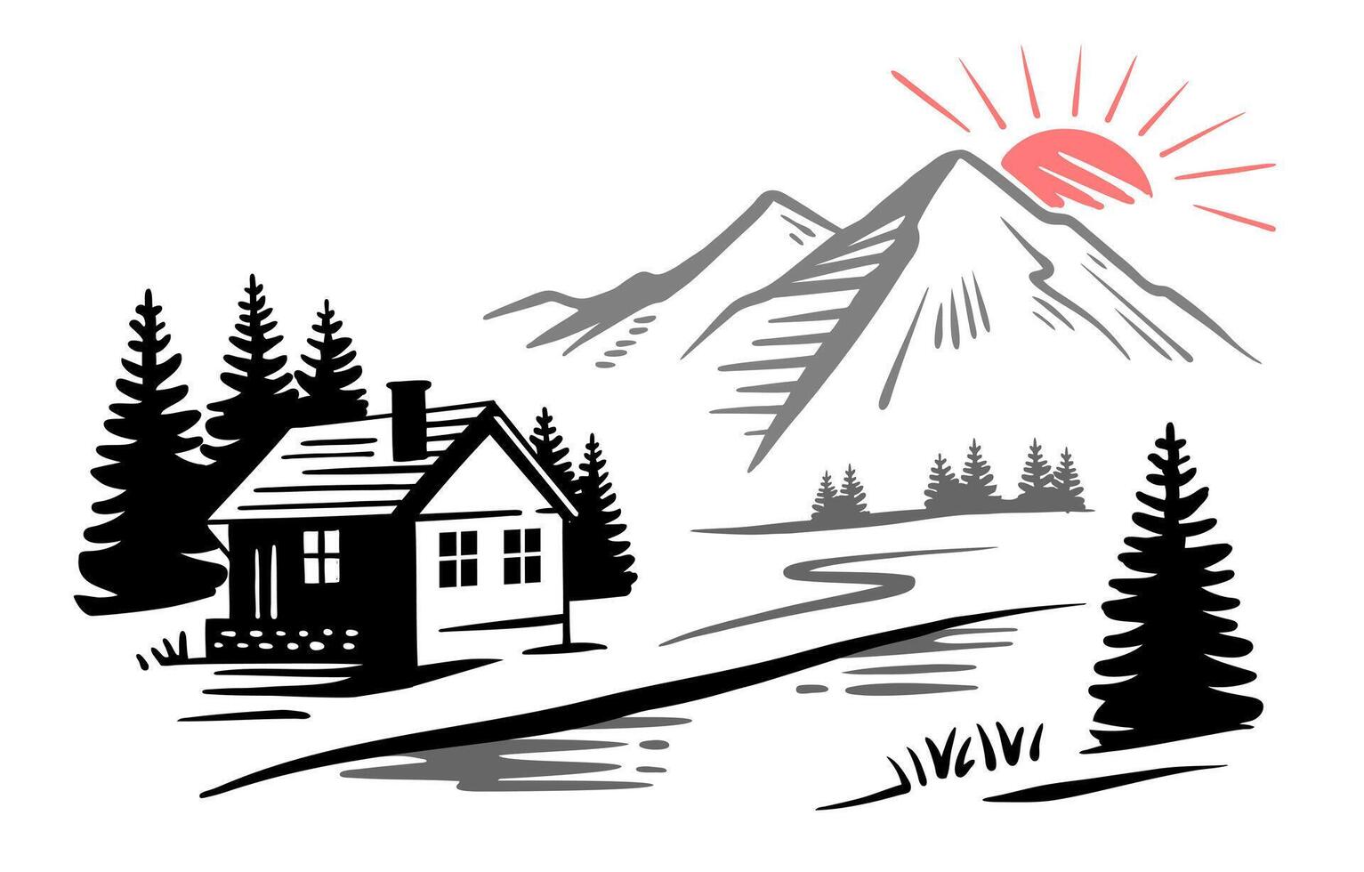 House Mountain landscape. Nature design vector