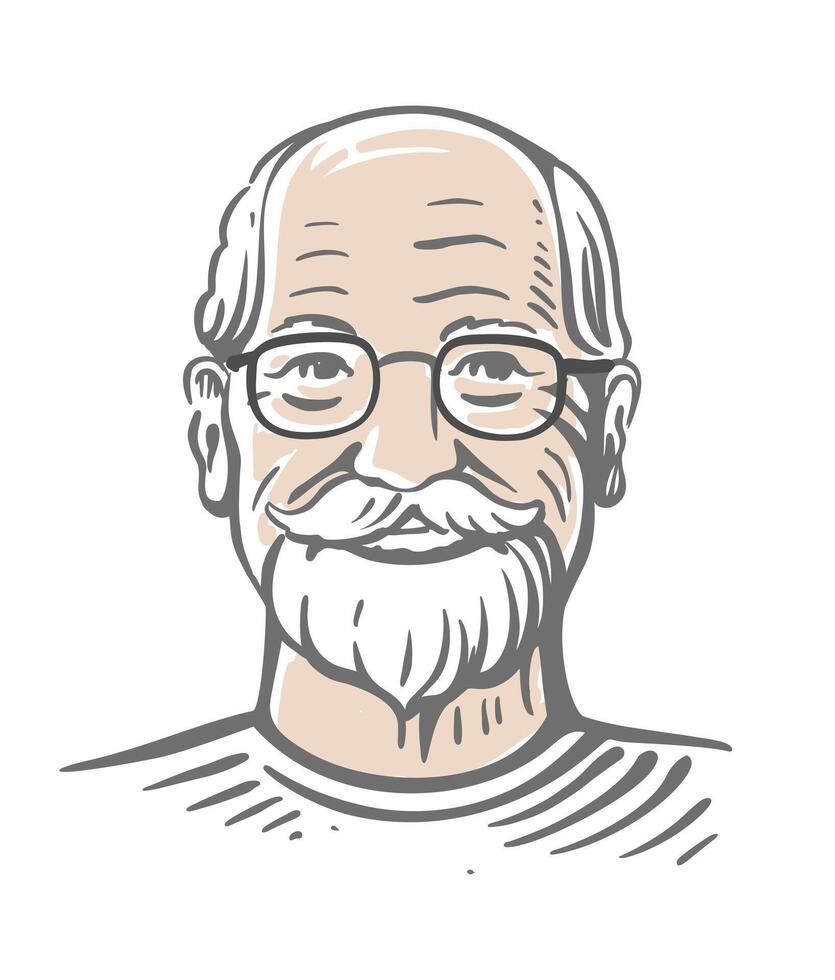 Old Man in Sketch. Portrait Grandfather vector