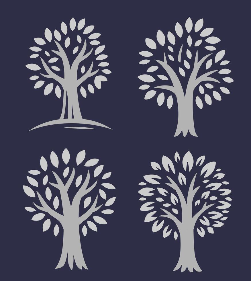 Tree logo template set on dark background. vector