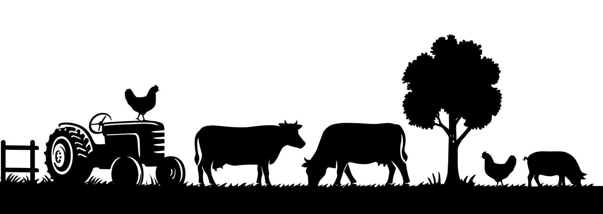 Black silhouettes of farm animals. Animals on White vector
