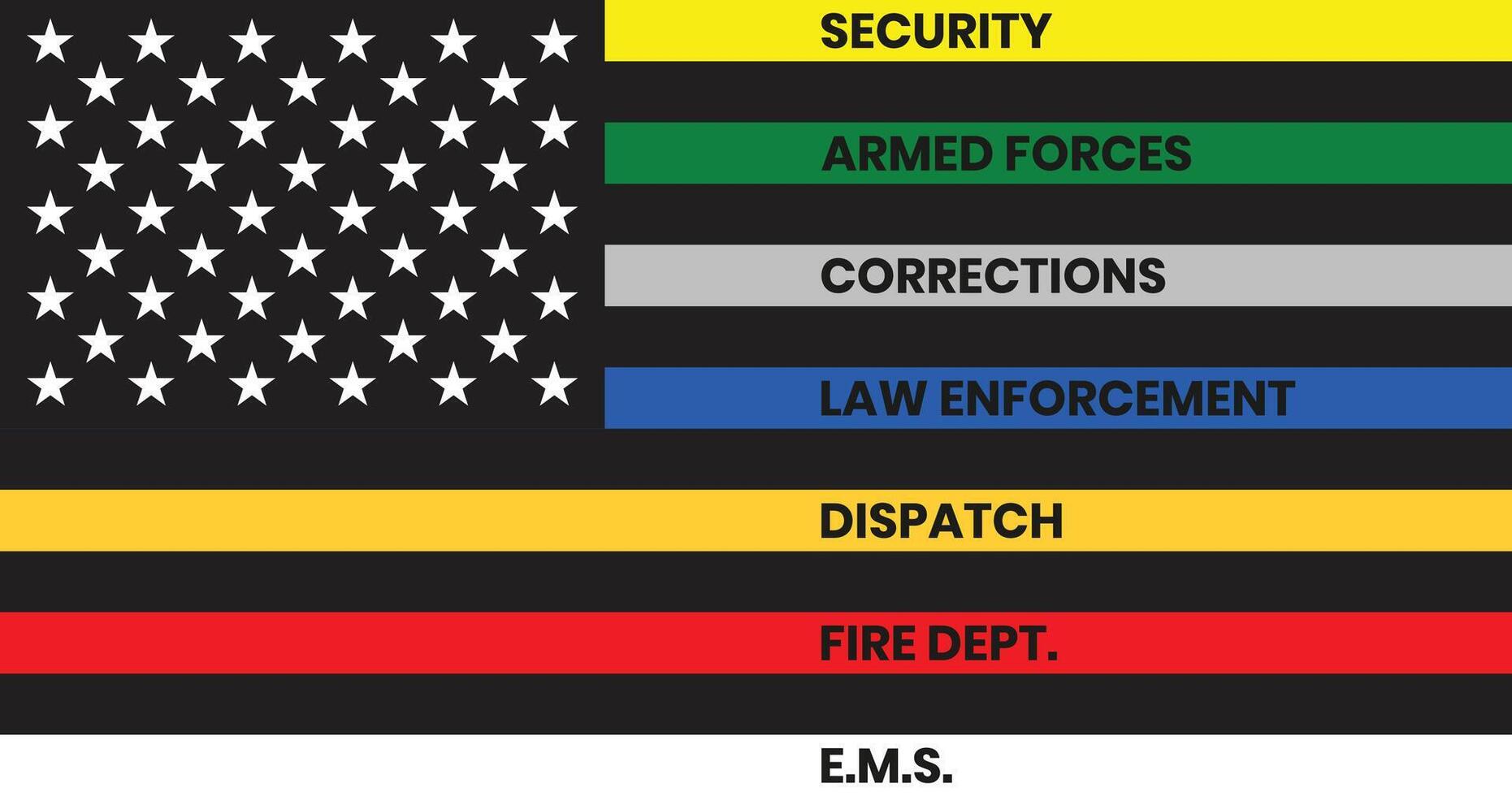 Police, EMS, Military, Firefighters, Corrections Officers, Patriotic Symbol, First Responders American Flag Illustration vector
