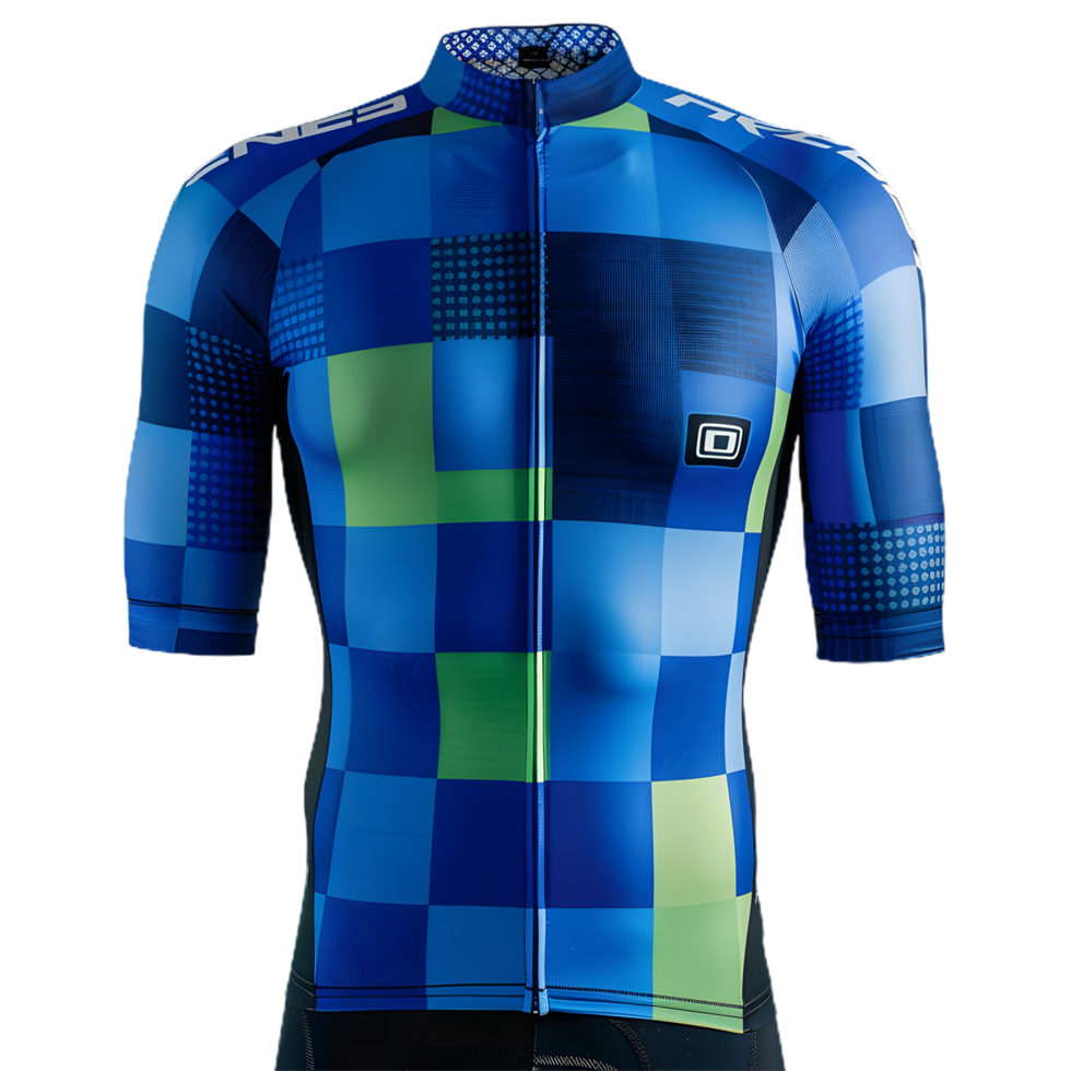 blue and green cycling jersey with zipper png