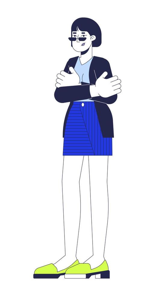 Leadership boss korean woman in office clothes 2D cartoon character. Professional proud asian female in glasses isolated flat person white background. Manager success color spot illustration vector