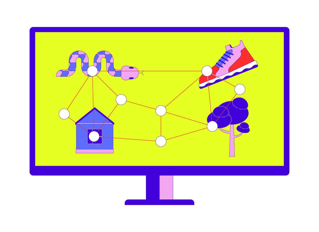 Computer screen-based eye tracking cartoon flat illustration. Visual response to stimuli displayed on monitor 2D object isolated on white background. Eyetracking task scene color image vector