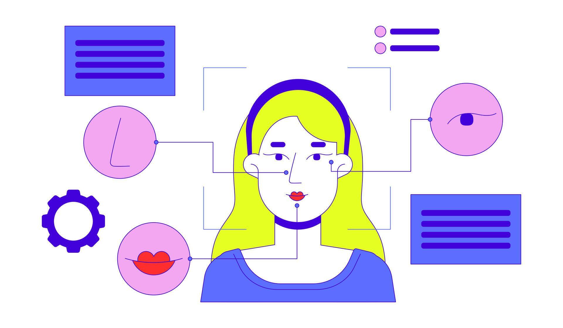 Facial coding technology 2D illustration concept. Identifying nose ...