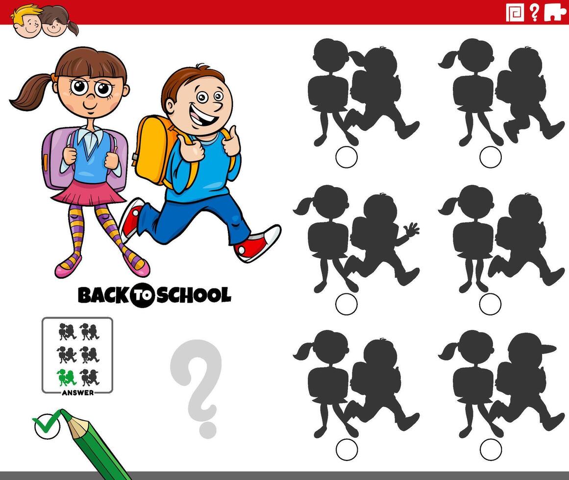 shadow activity with cartoon school children vector