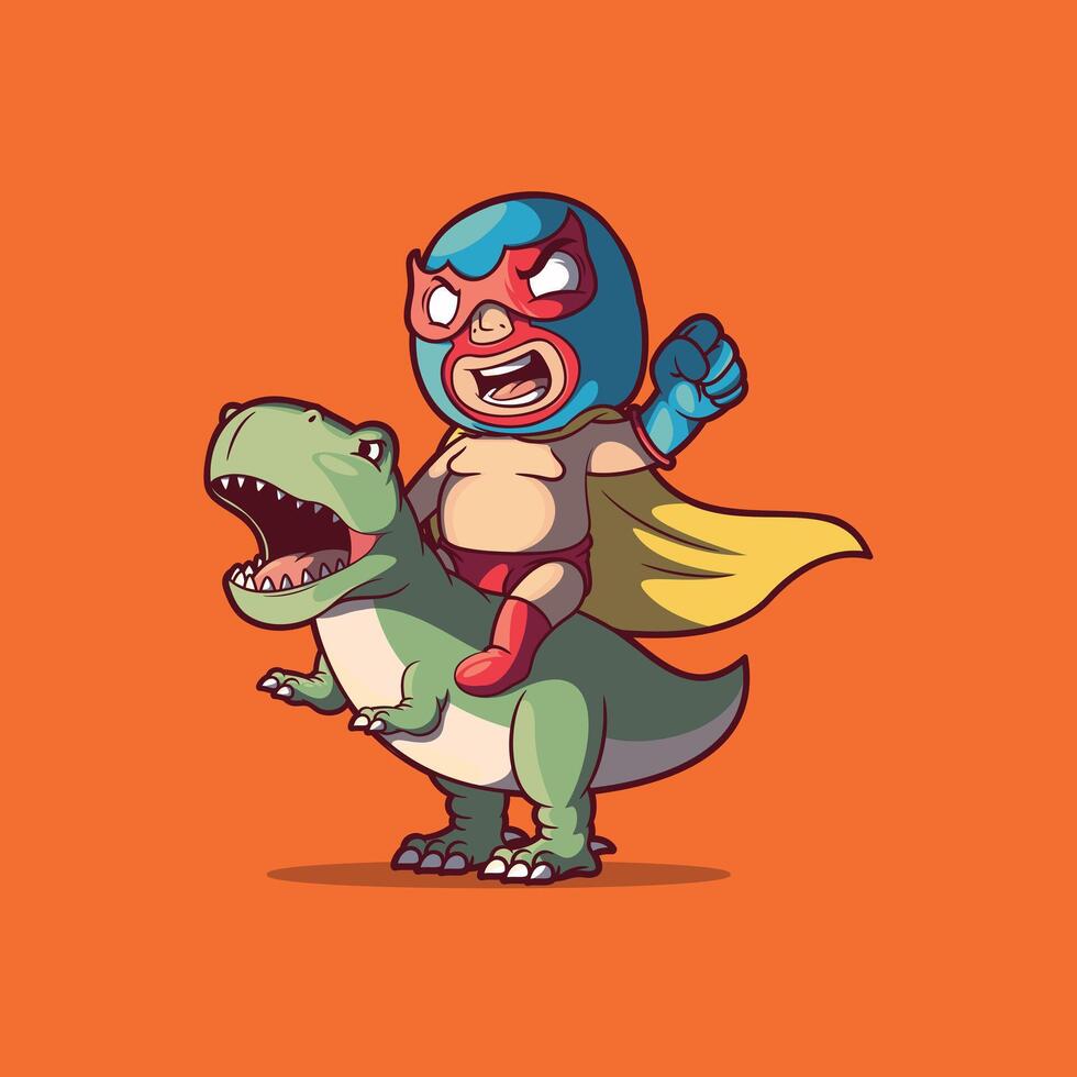 A luchador character on top of a T-Rex. vector