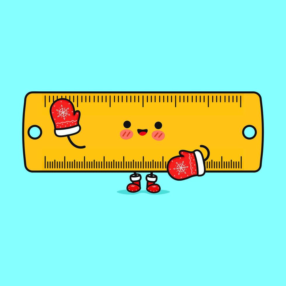 Funny smiling happy Ruler christmas. flat cartoon character illustration icon design. Isolated on blue background vector