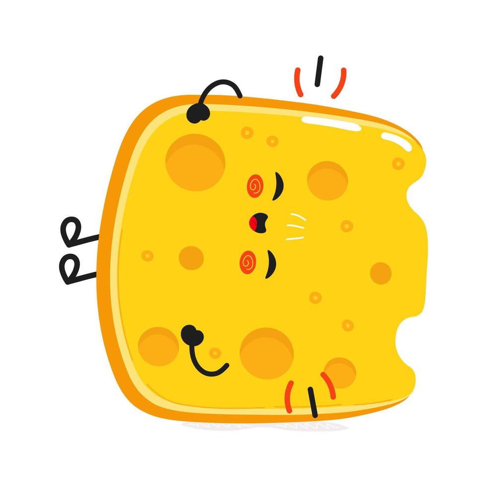 Cheese laughs character. hand drawn cartoon kawaii character illustration icon. Isolated on white background. Cheese character concept vector