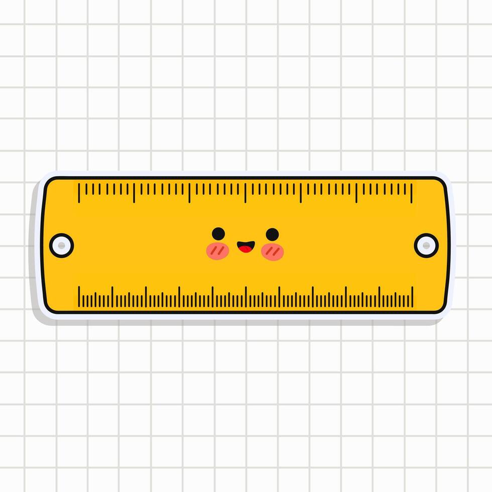 Cute funny Ruler sticker. hand drawn cartoon kawaii character illustration icon. Isolated on background. Ruler card character concept vector