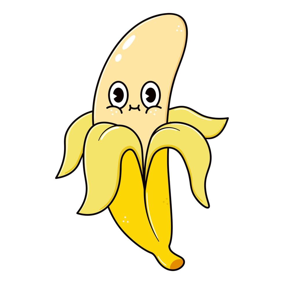 Cute funny Banana character. hand drawn traditional cartoon vintage, retro, kawaii character illustration icon. Isolated on white background. Banana character concept vector