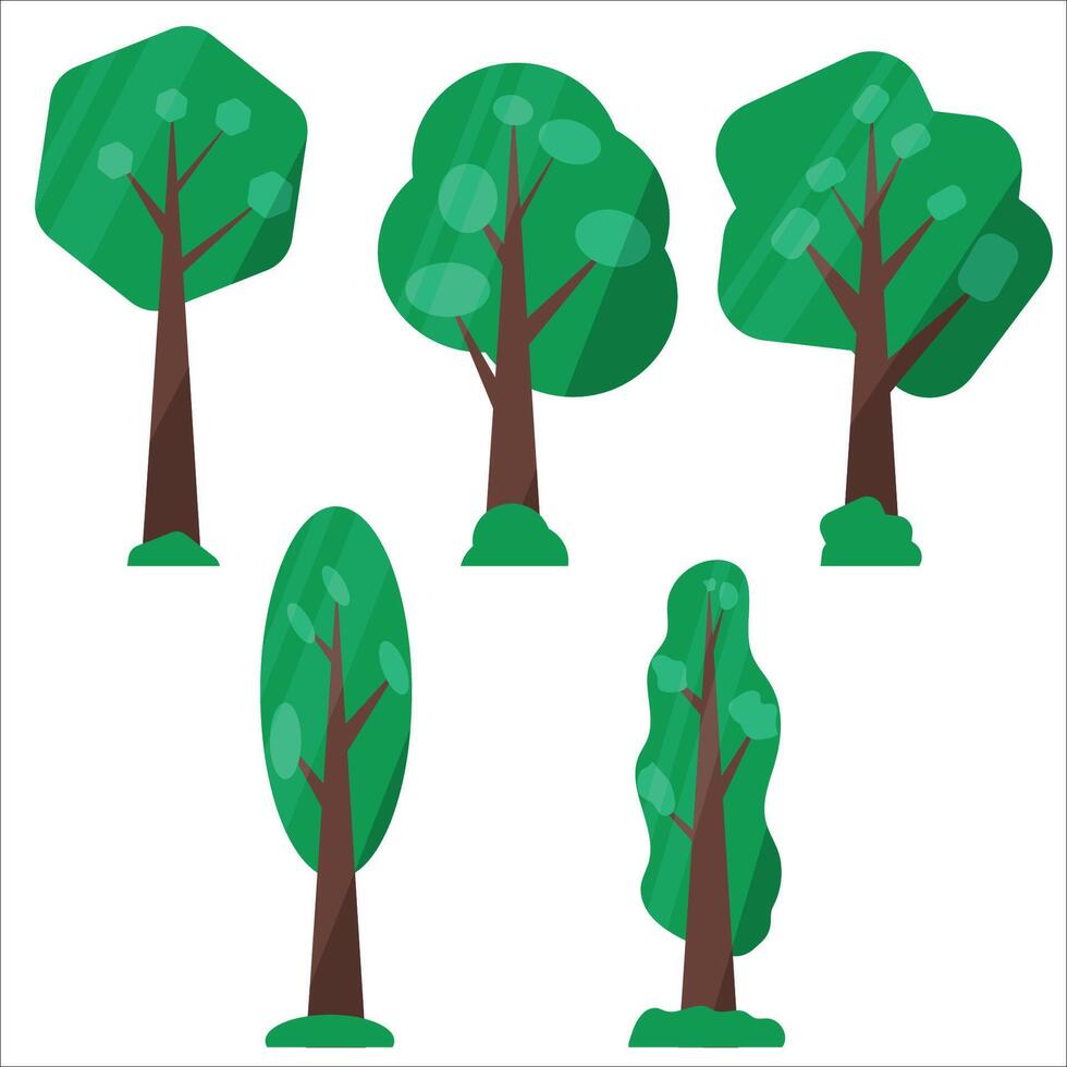 Collection of trees, simple flat trees in the roof, isolated trees on white background vector