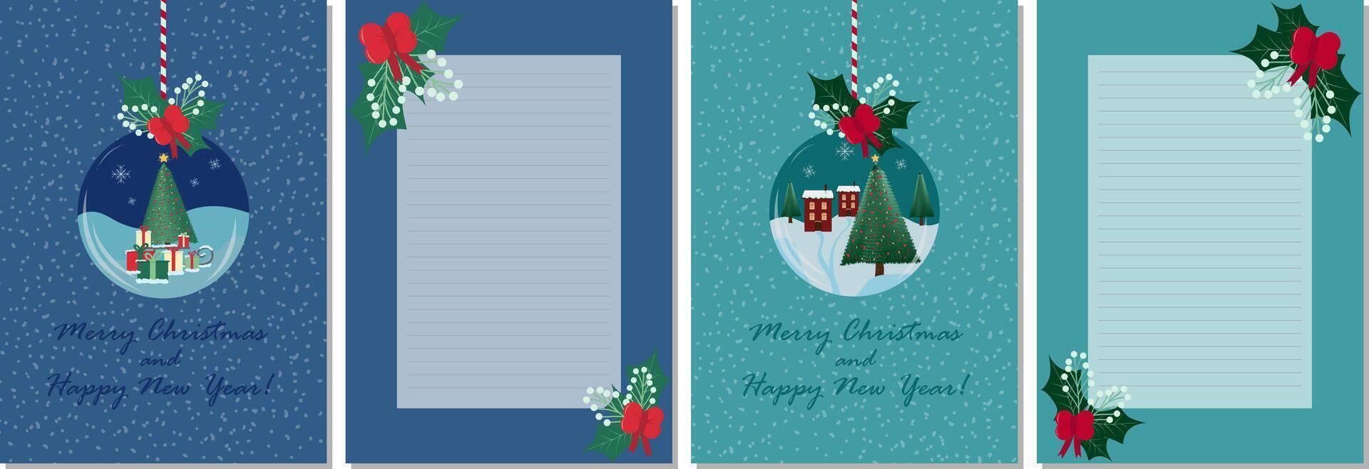 set of new year cards christmas, christmas tree, gifts, christmas ball vector