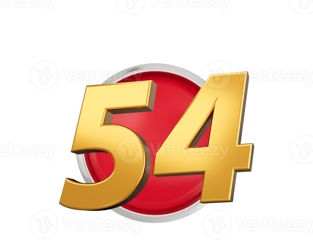 Gold Number 54 Gold Number Fifty Four On Rounded Red , 3d illustration png
