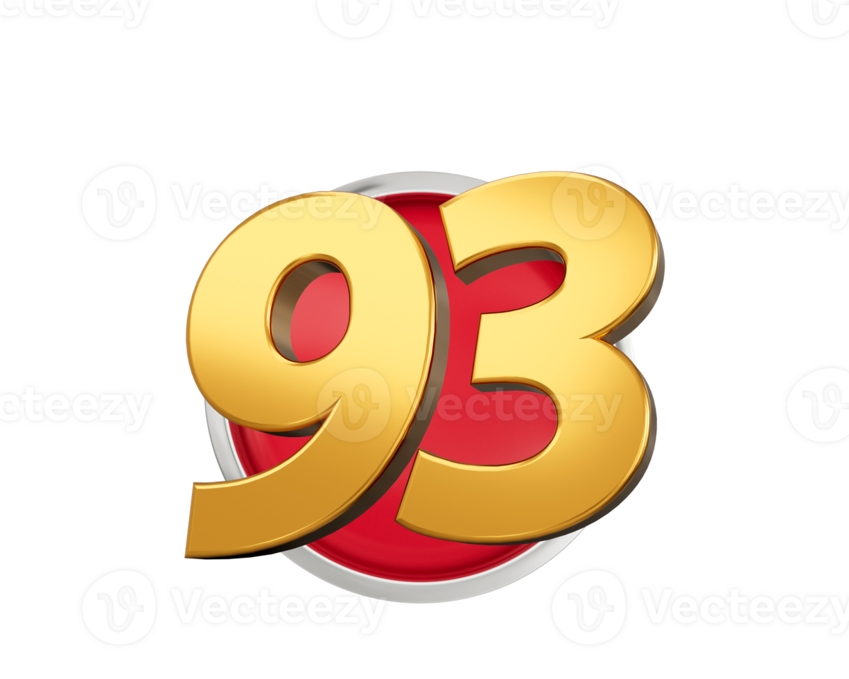 Gold Number 93 Gold Number Ninety Three On Rounded Red Icon, 3d illustration png