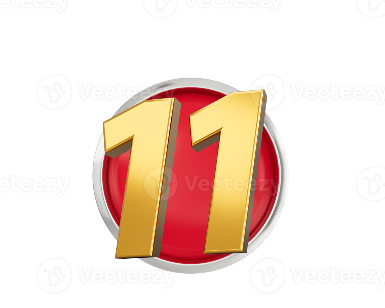 Gold Number 11 Gold Number Eleven Rounded Red Icon with Particles 3d illustration png