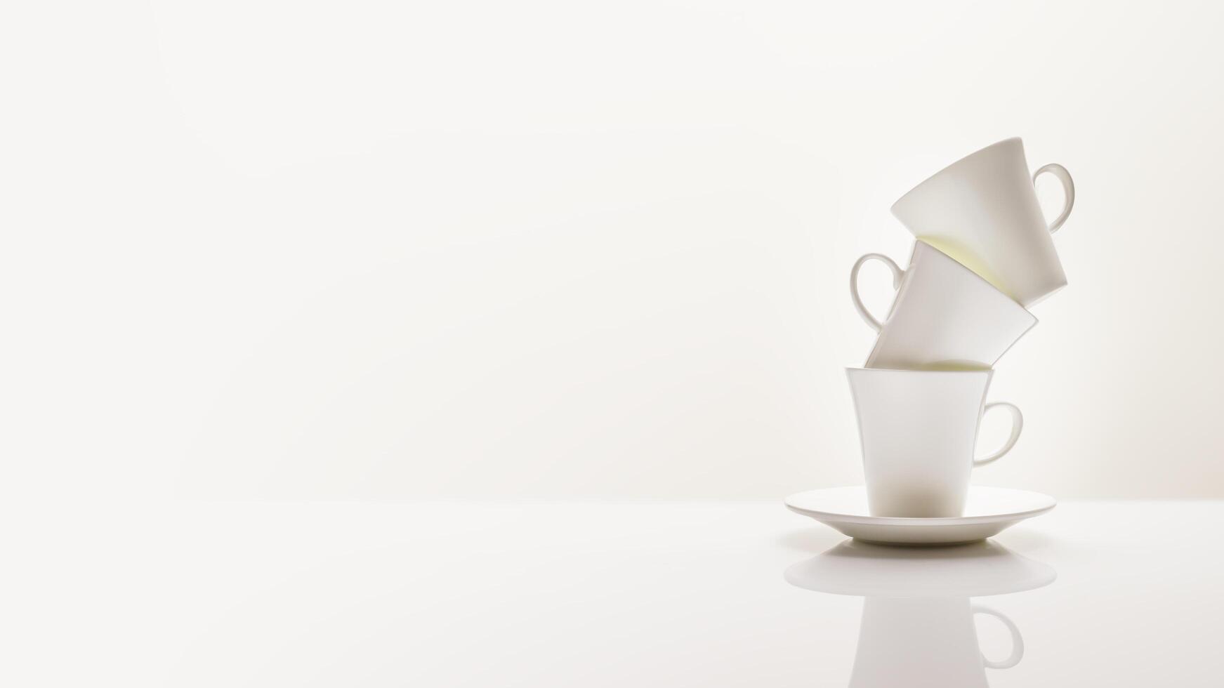 Three white porcelain coffee cups with copy space photo