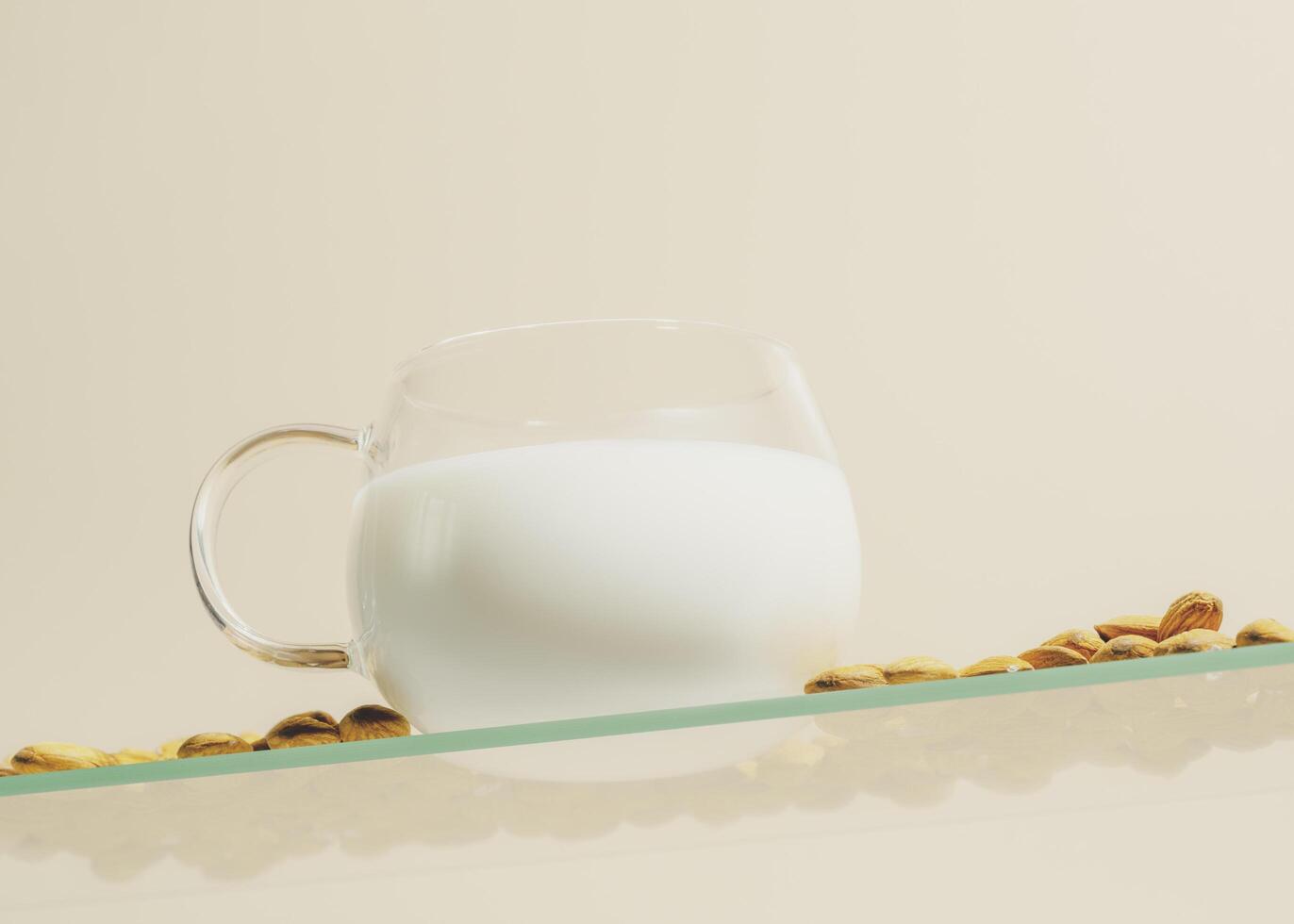Glass cup of non dairy almond milk and almond nuts photo
