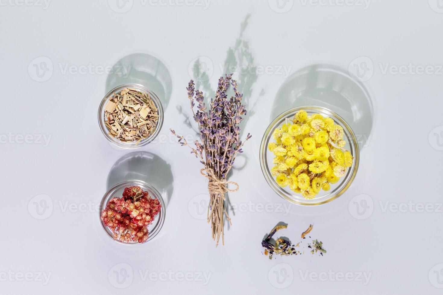 ramo de flores de lavanda flores, seco tansy flores y sano herbario foto
