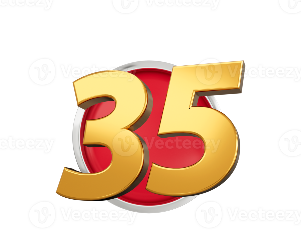 Gold Number 35 Gold Number Thirty Five On Rounded Red, 3d illustration png