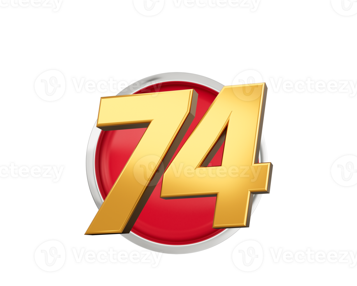 Gold Number 74 Gold Number Seventy Four On Rounded Red Icon, 3d illustration png