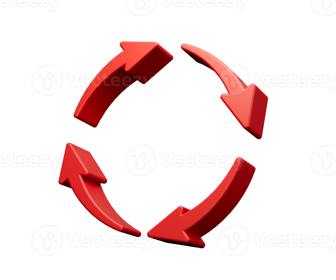 3d Red Recycle Icon Symbol 3d Four Red Rotation Arrows 3d illustration png