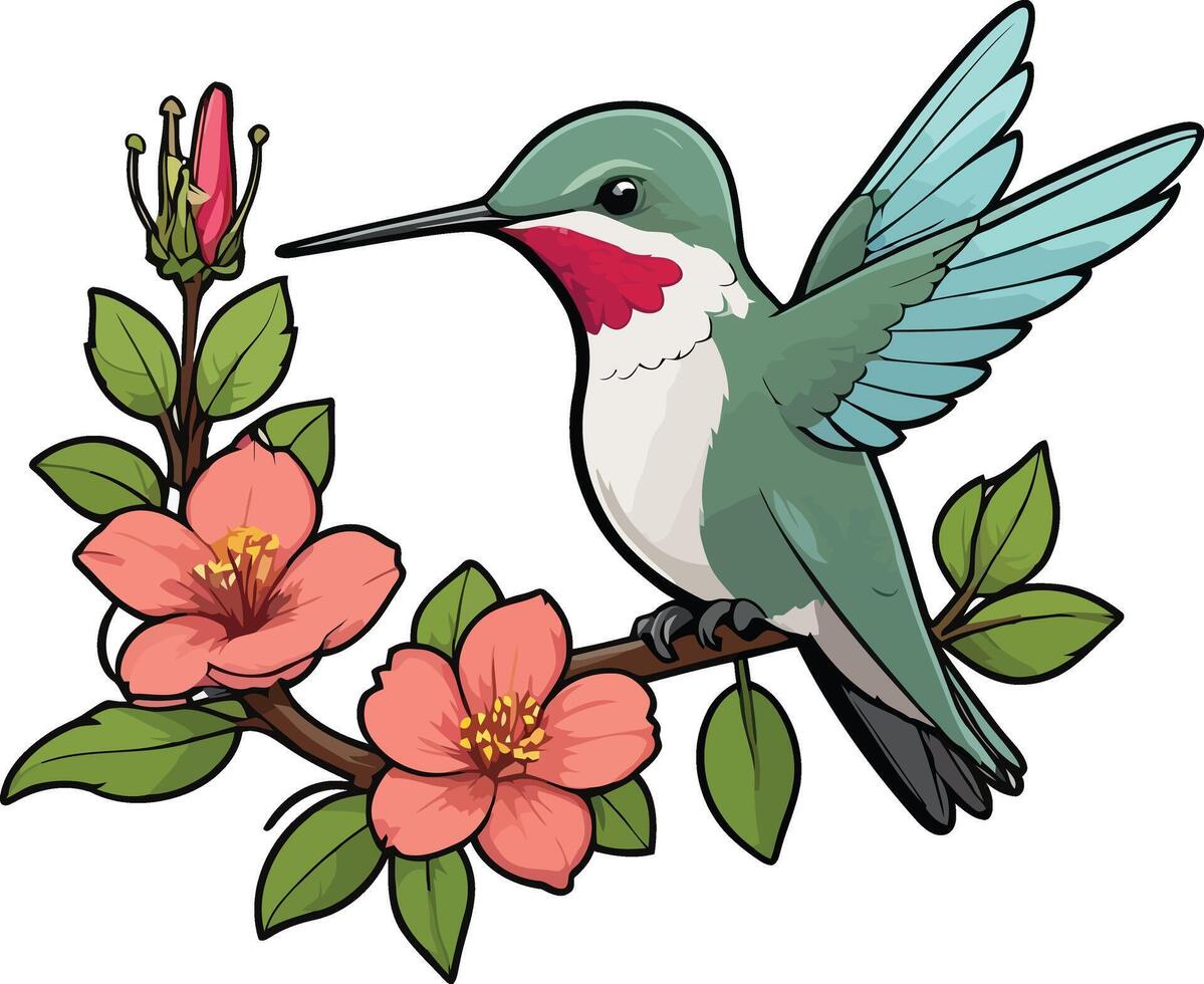 Humming bird is sitting on the tree branche vector