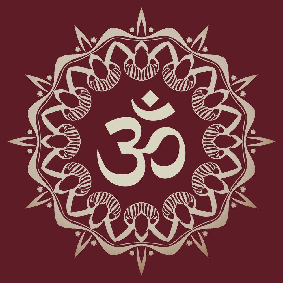 Om symbol with a decorative mandala background. Maintain the original color palette of the Om symbol vector