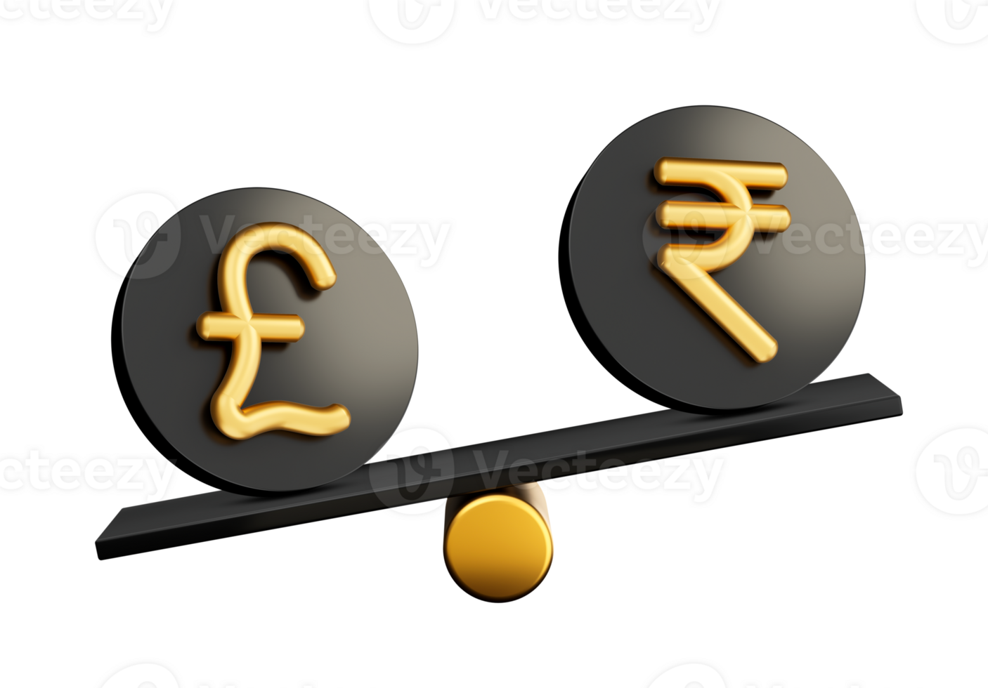 3d Golden Pound And Rupee Symbol On Rounded Black Icons 3d Balance Weight Seesaw, 3d illustration png