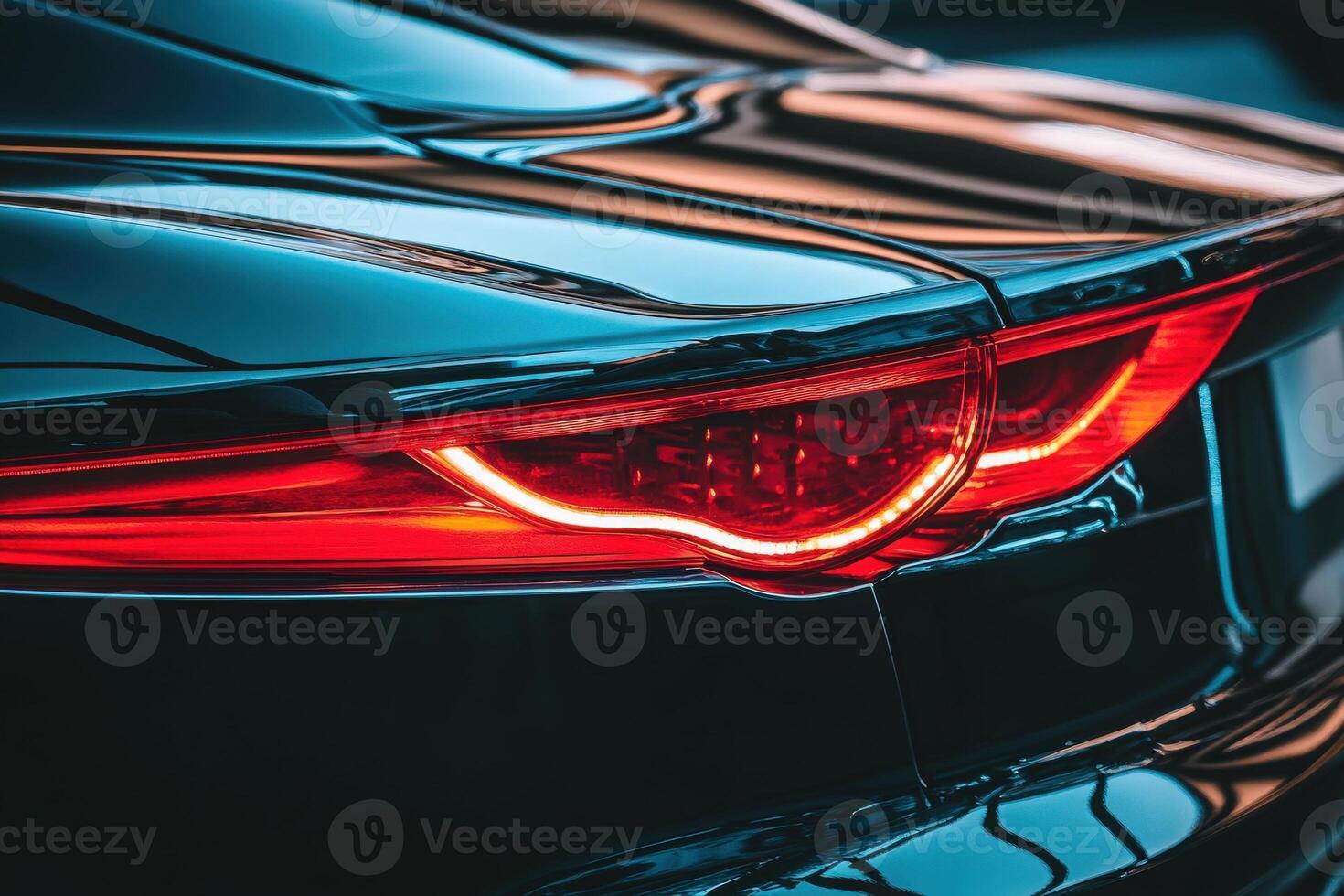 A brilliant tail light glows in the twilight, showcasing the sleek design and luxurious appeal of an elegant vehicle. photo