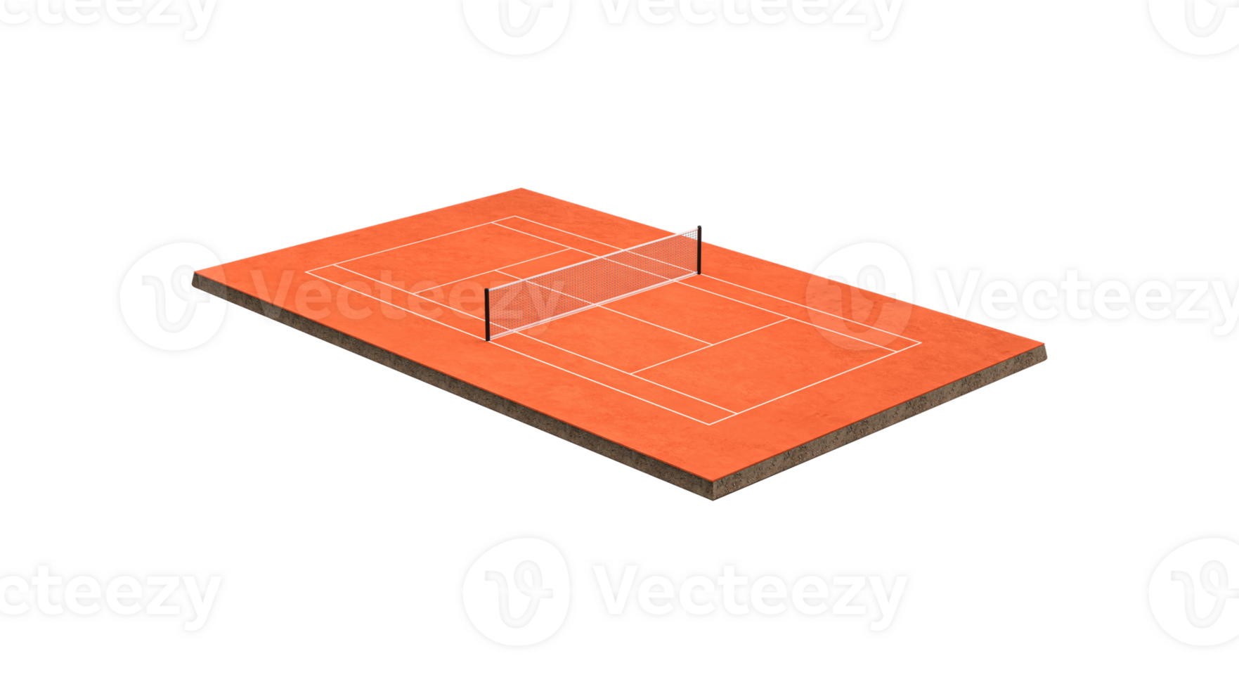 Orange Clay Tennis Court Field With Net And White Lines Marking Boundaries 3D Illustration png
