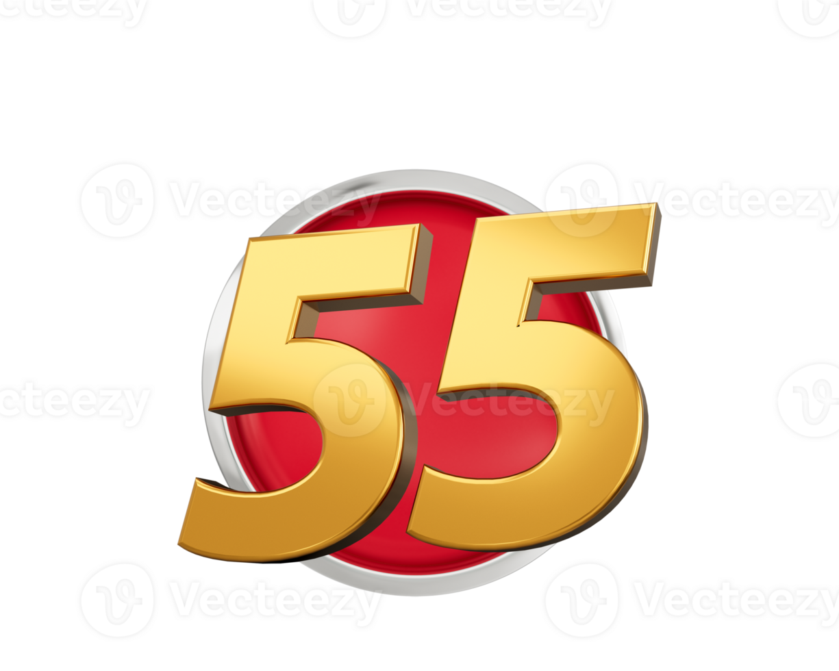 Gold Number 55 Gold Number Fifty Five On Rounded Red Icon, 3d illustration png