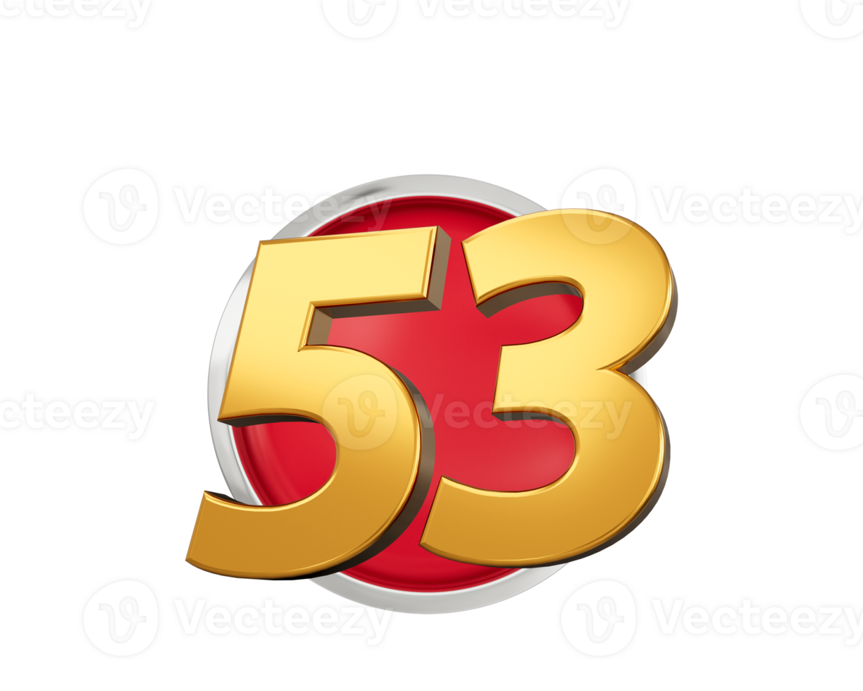 Gold Number 53 Gold Number Fifty Three On Rounded Red Icon, 3d illustration png