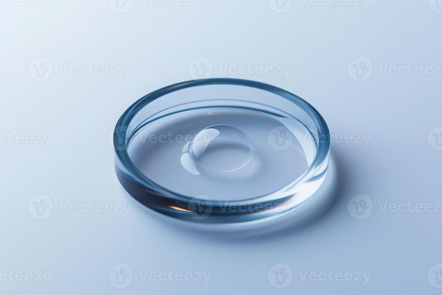 A contact lens case lies open, showcasing a single lens glistening under soft light, inviting care and attention. photo