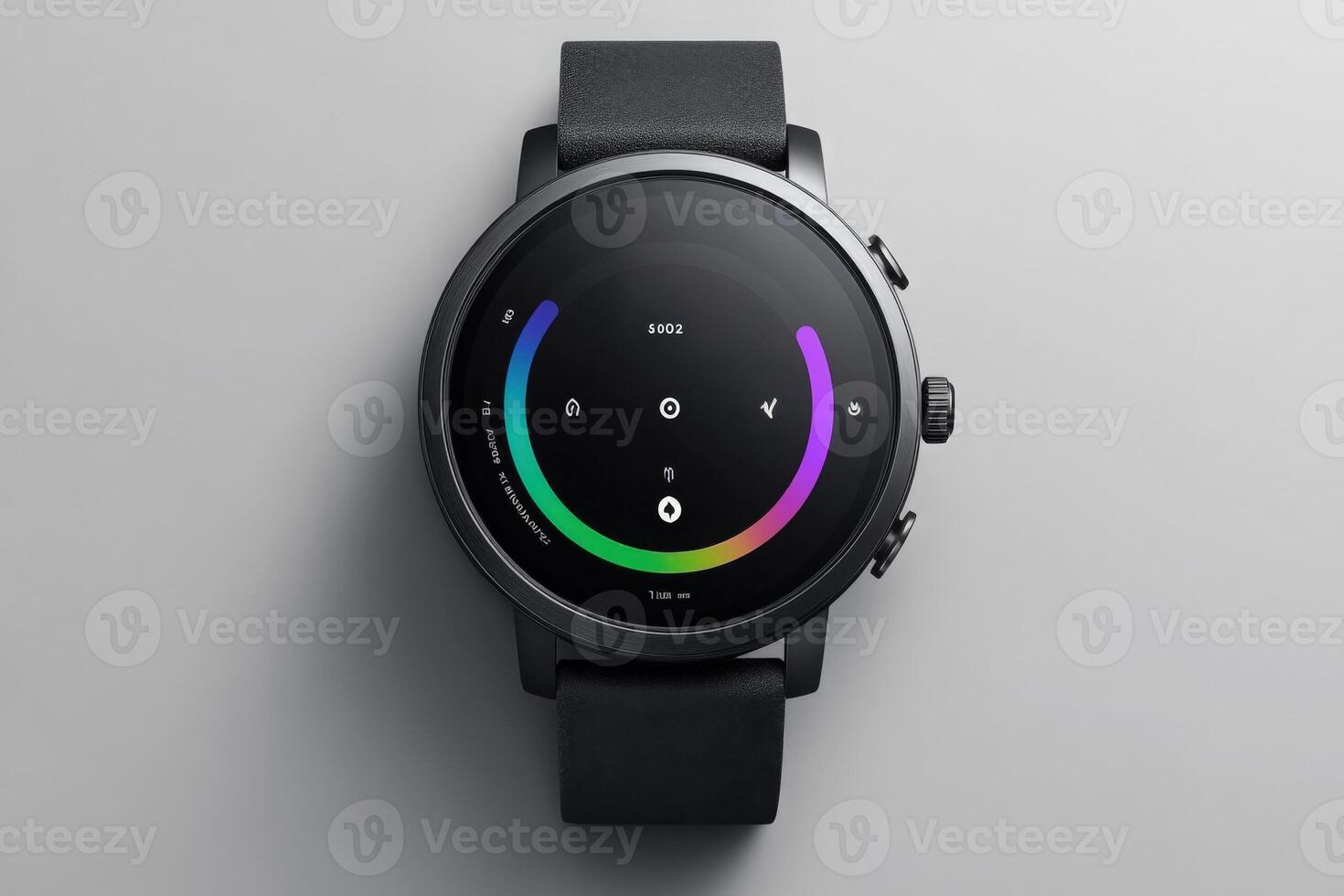 A beautifully crafted smartwatch sits alone, highlighting its modern design and colorful display against a minimalistic background. photo