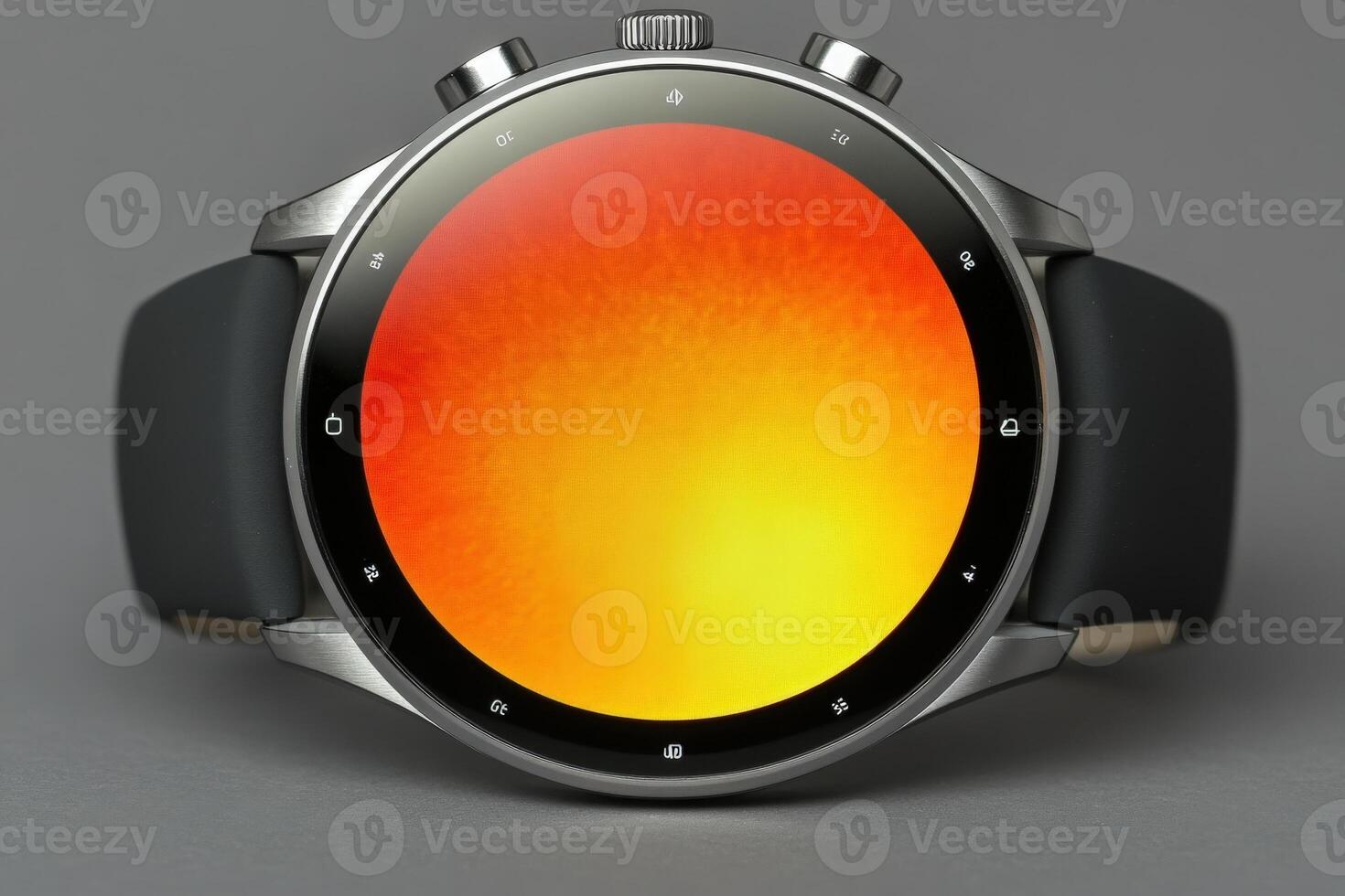 An isolated premium smartwatch features a stunning gradient display in warm hues, capturing attention in a minimalistic setting. photo
