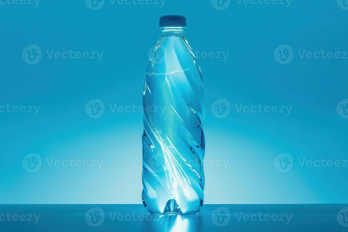 An isolated water bottle radiates with a mesmerizing blue glow, showcasing its sleek design and innovative technology. photo