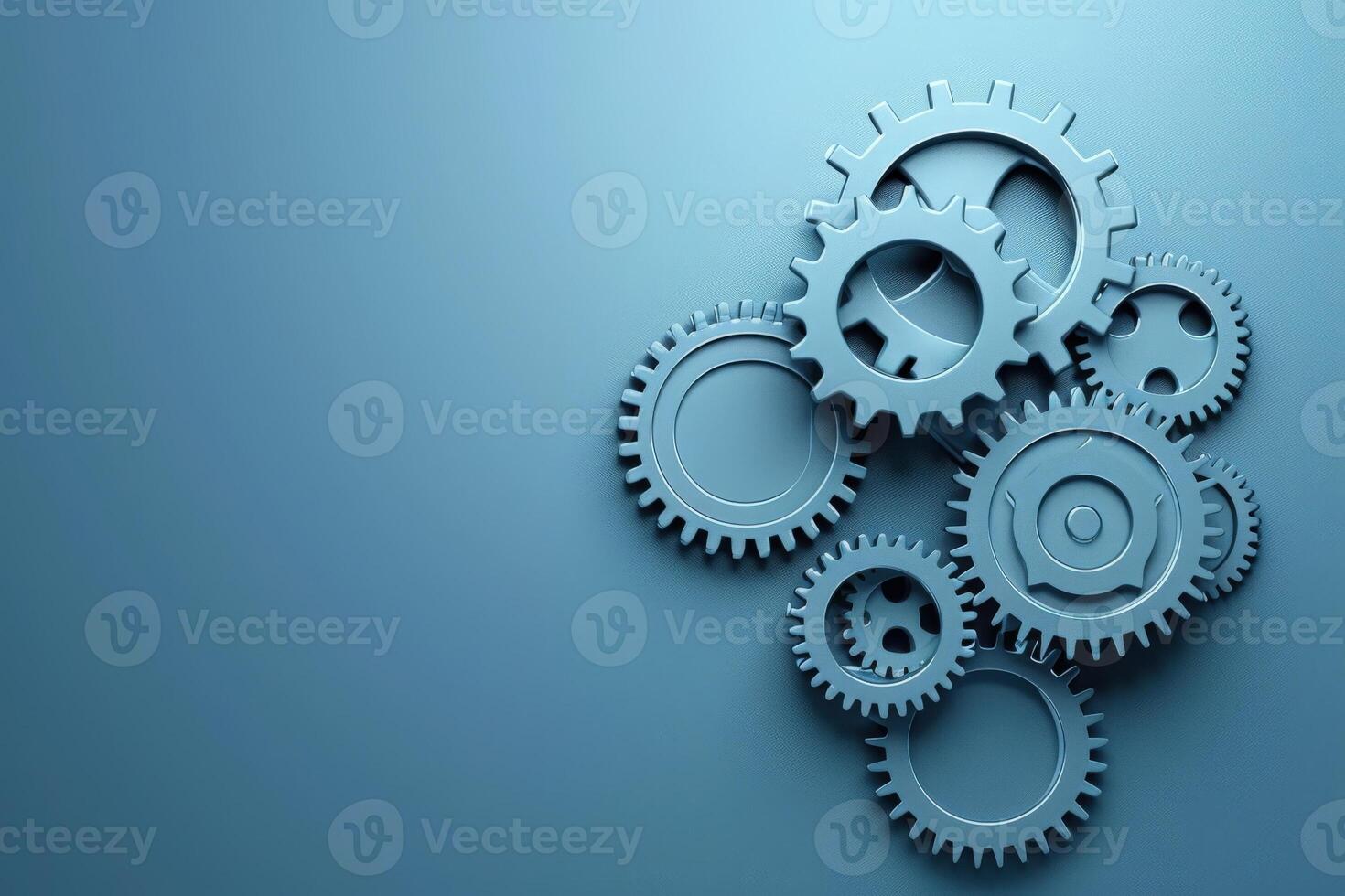 Gears of various sizes are arranged to symbolize automation and efficiency, sitting against a smooth, solid background. photo