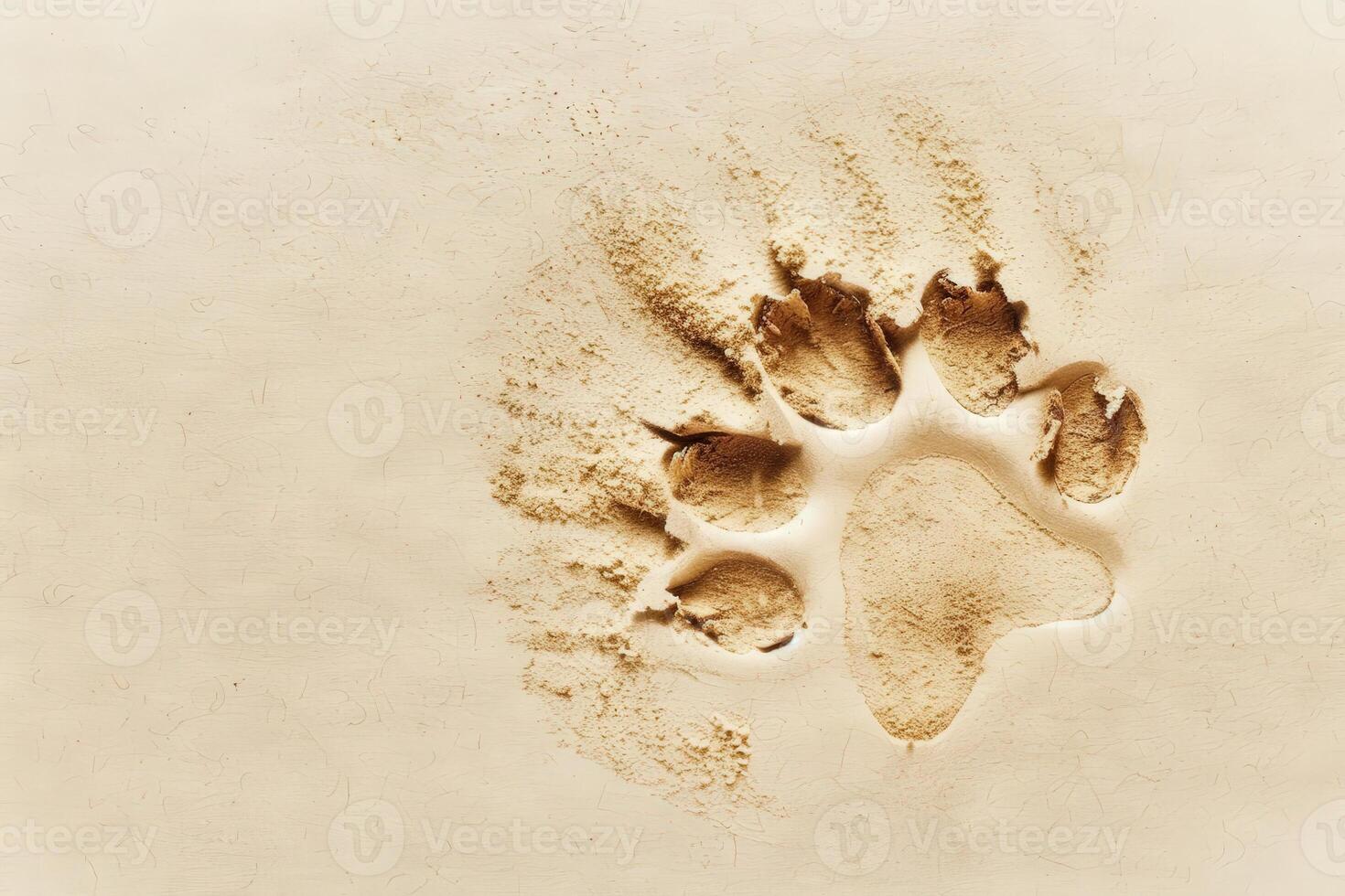 A subtle imprint of an animal paw print captures the essence of nature, leaving a gentle trace on a smooth sand surface. photo